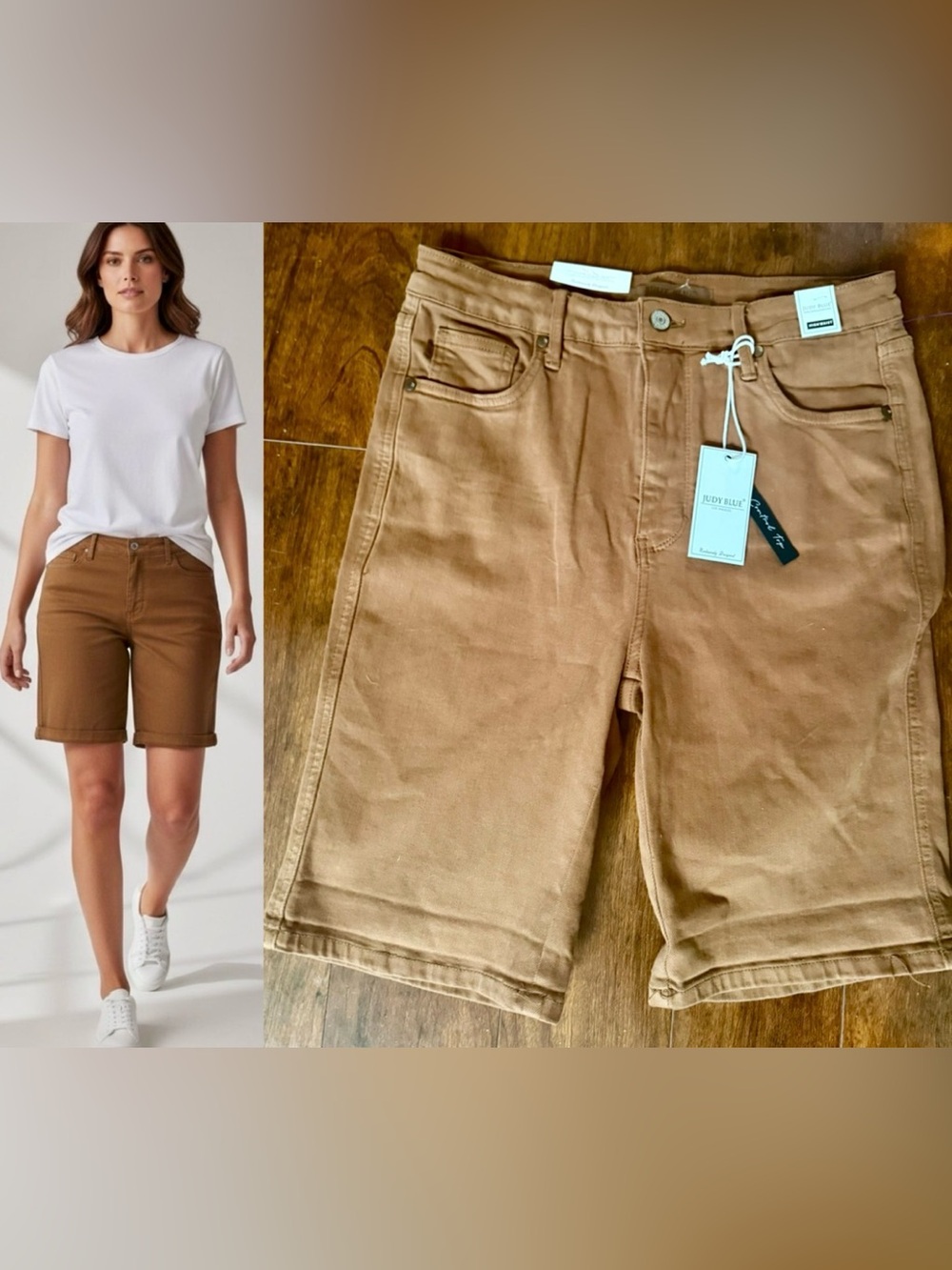 Judy Blue High Waisted Garment Dyed Tummy Control Bermuda Shorts Cocoa Sz.XL~NWT